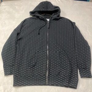 Y2K Anon Burton Hoodie Men's L Black Full Zip All Over Print Logo Jessa Gilbert